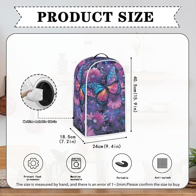 Talayituse Butterfly Galaxy Flower Print Blender Dust Cover, Fingerprint Protection Cover for Stand Mixer or Coffee Machine, Home Kitchen Appliance Covers for Stain Dust Resistant Supplies