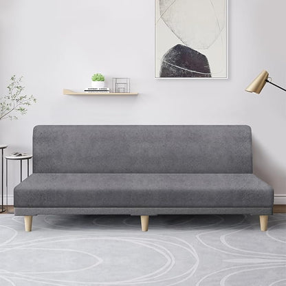 molasofa Leather Like Stretch Futon Slipcover Armless Futon Bed Sofa Cover Furniture Protector with Elastic Bottom, Soft and Washable Futon Cover for Sofa Bed Stay in Place（X Larger，Light Grey）