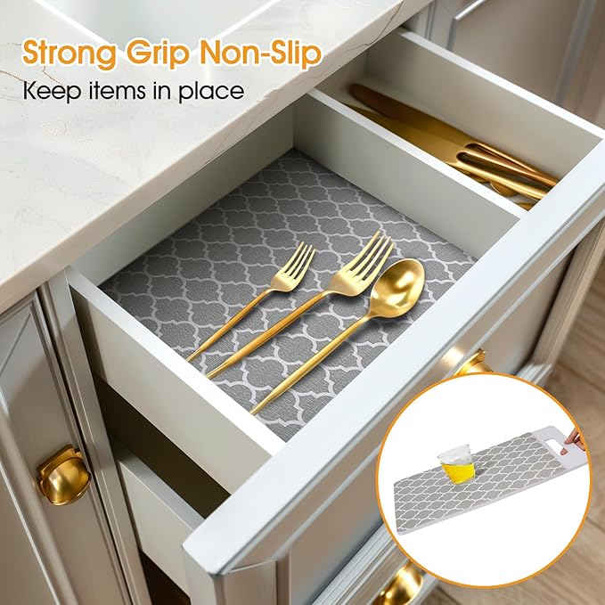Shelf and Drawer Liner for Kitchen Cabinets Non-Adhesive, Strong Grip Non-Slip Thickened Cabinet Liners for Shelves, Waterproof Mats for Dresser Cupboard, Gray, 23 in x 30 Feet