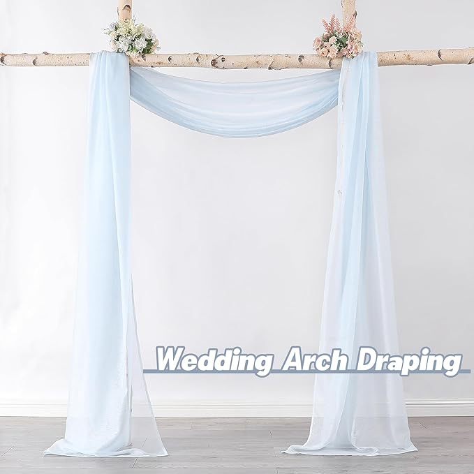 DONREN Scarf Curtain for Window - Home Decoration Sheer Voile Scarf Valance for Wedding (1 Panel, W34 x L216, Light Blue)