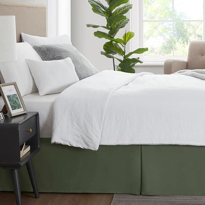 Nestl Olive Green Full Bed Skirt - Full Size Bed Skirt 14 Inch Drop - Brushed Microfiber Bed Skirts - Hotel Quality Pleated Bed Skirt - Shrinkage & Fade Resistant
