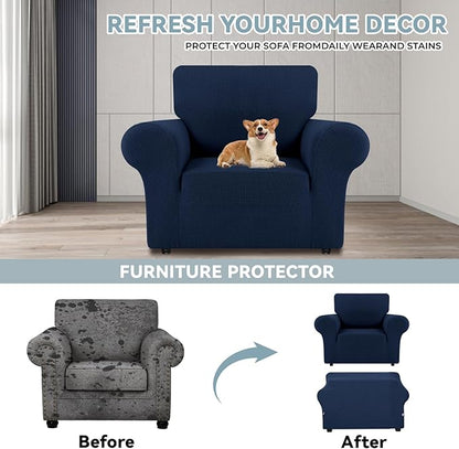 LURKA Stretch Chair Sofa Slipcovers 1 Piece Couch Covers for Sofa Furniture Protector Full Sofa Covers with Elastic Bottom for Kids and Dog (Small, Navy)