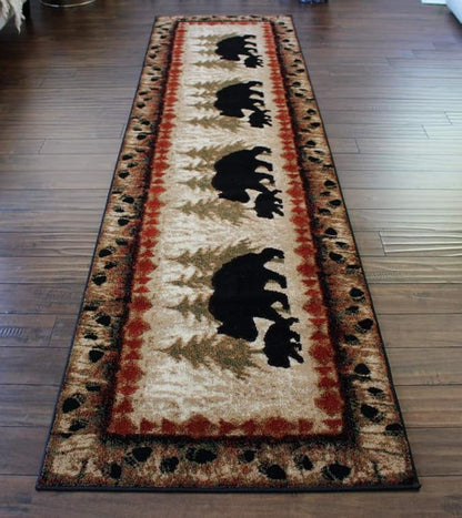 Masada Rugs, Cabin Lodge Area Rug Bear and Cub Scene (2 Feet 8 Inch X 10 Feet) Runner