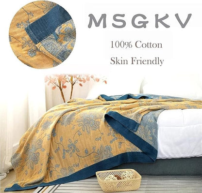 Boho Throw Blanket 100% Cotton Blankets, Super Soft Cozy Warm Blanket, Cotton Quilted Blankets, Versatile KnitWoven Blanket for Couch Sofa Bed Home Decor and Living Room, 78''Wx 90''L