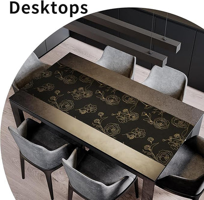 Shelf Liners for Kitchen Cabinets 12in x 30FT Non Adhesive Drawer Liner Black Floral Thickened Shelf Liner Paper Strong Non-Slip Easy to Clean for Tool Box Refrigerator with Knife and Tape Measure