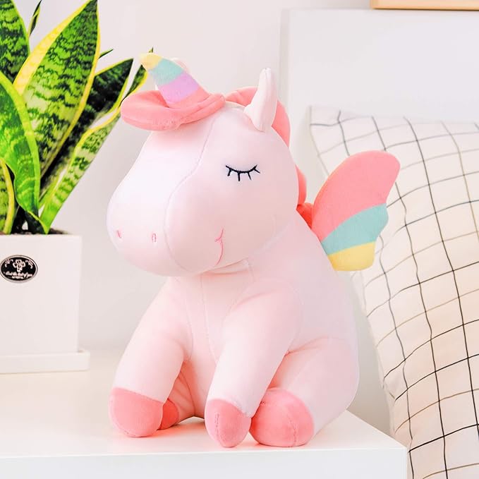 Lazada Unicorn Stuffed Animal Plush with Rainbow Wings Pink 12 Inches