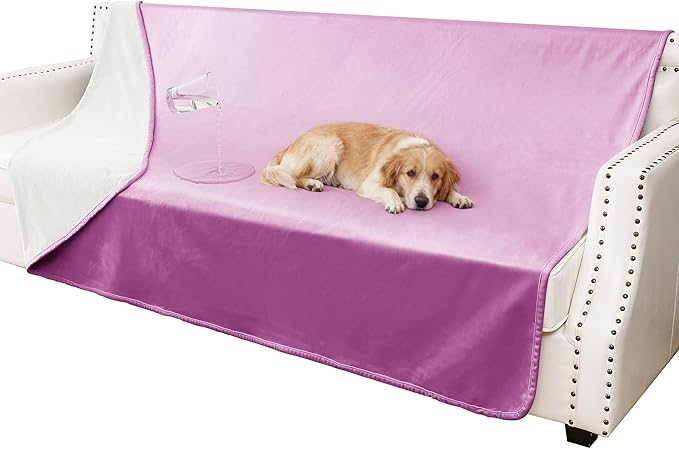 Waterproof Blanket for Couch, Leak Proof Dog Bed Blankets Reversible, Pet Throw Sofa Furniture Protector Machine Washable-68 x82,Purple+Cream