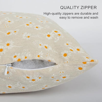 Spring Flower Lumbar Throw Pillow Cover 12x 20 Set of 2, Embroidered Daisy Farmhouse Linen Pillow Cushion Cases, Decorative Pillows for Bed, Outdoor Couch Bedroom Car Cream