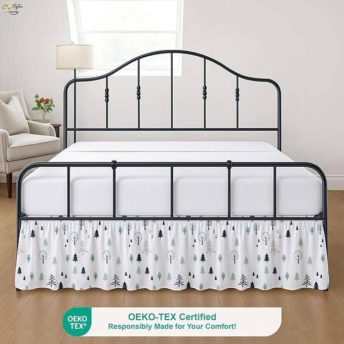 Cottington Lane Ruffled Bed Skirt Twin Size with Split Corner, Brushed Microfiber Hotel Quality Dust Ruffle, 18 Inch Drop Gathered Bedskirt, Soft, Stylish, Shrink & Fade Resistant, Winter Forest
