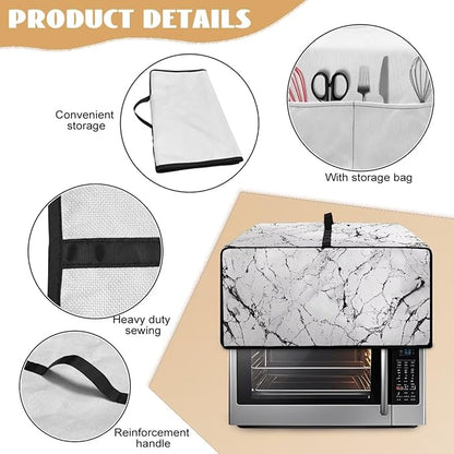 Toaster Oven Dust Cover with Pockets, Stain-resistant Kitchen Electrical Appliance Cover Countertop Ovens Decorations, S, 14.5 x 18.5 x 9 Inches, White Marble Black Crack