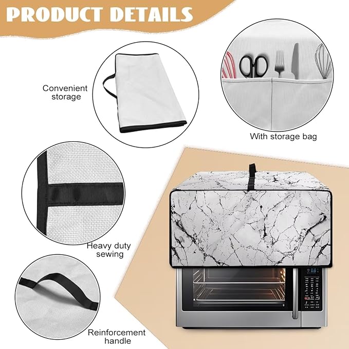 Toaster Oven Dust Cover with Pockets, Stain-resistant Kitchen Electrical Appliance Cover Countertop Ovens Decorations, M, 16.5 x 20.5 x 10 Inches, White Marble Black Crack