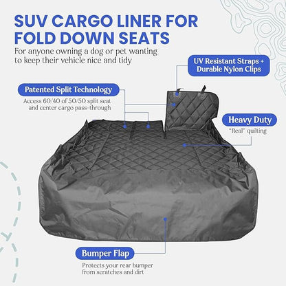 4Knines Split Cargo Liner for SUV – for Dogs & Pets, Heavy-Duty, Waterproof Trunk Mat & Cargo Cover – Fits 60/40 Split Bench & Armrest Pass-Through – Machine Washable, Non-Slip (Extra Large, Beige)