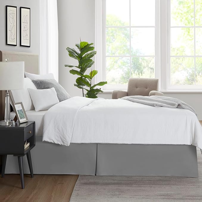 Nestl Grey Twin Bed Skirt - Twin Size Bed Skirt 14 Inch Drop - Brushed Microfiber Bed Skirts - Hotel Quality Pleated Bed Skirt - Shrinkage & Fade Resistant