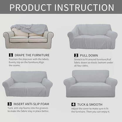 Easy-Going Stretch Oversized Sofa Slipcover 1-Piece Sofa Cover Furniture Protector Couch Soft with Elastic Bottom for Kids, Polyester Spandex Jacquard Fabric Small Checks Silver Gray