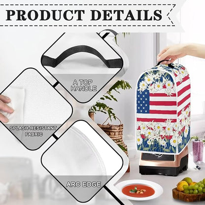 Blender Dust Cover Stand Mixer or Coffee Maker Appliance Cover 4th of July Anti Fingerprint Polyester Dust Proof Stain Resistant Blender Cover for Home Kitchen, American Flag Daisy