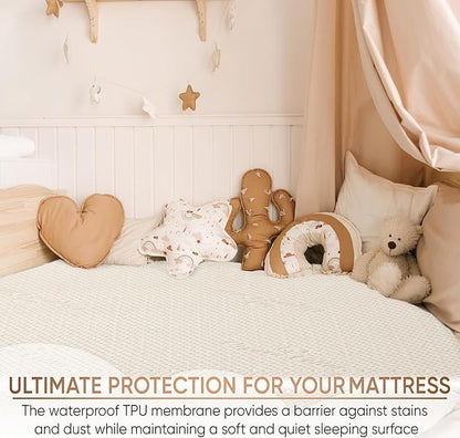 Luxury Quilted Organic Cotton Mattress Protector Twin - 380 GSM Waterproof & Breathable Pad - Deep Pocket Fitted Cover - Soft & Silent Protection