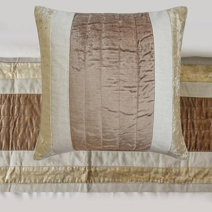 The HomeCentric King/Queen/Twin Beige Luxury CA King 86"x18" Bed Runner with Two Pillow Cover, Velvet & Patchwork Bed Scarf on Velvet Fabric - Luxe Velvet Lines