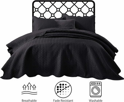IR Imperial Rooms California King Quilt Bedding Set Size (118"x106") + 2 Pillow Shams (20" x 36"+ 2") - 3 Pcs All Season Reversible Microfiber Coverlet Embossed Quilt Bedspread (Black)