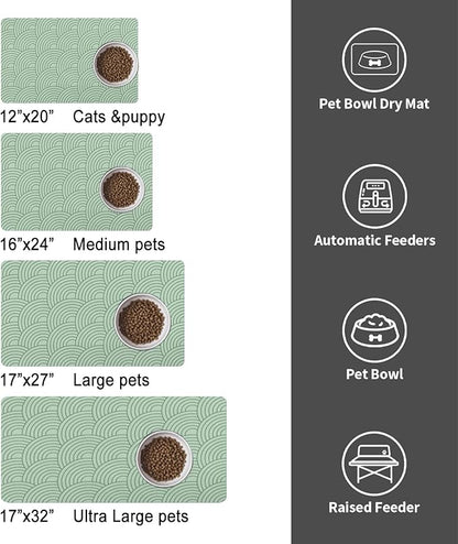 Dog Food Mat for Floors, Absorbent and Quick-Drying Pet Cat Food Mat,Anti-Fouling and Easy-to-Clean Pet Feeding Mat,Dog Bowl Mats for Messy Drinking Water Bowls.17 x32inch Boho Style