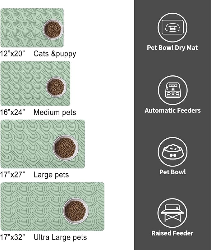 Dog Food Mat for Floors, Absorbent and Quick-Drying Pet Cat Food Mat,Anti-Fouling and Easy-to-Clean Pet Feeding Mat,Dog Bowl Mats for Messy Drinking Water Bowls.17x27inch Boho Style