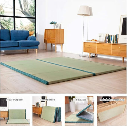 MustMat Japanese Floor Mattress Foldable Tatami Mats Folding Tatami Futon Mattress Rush Grass Floor Bed 35.4"x78.7"x1.2"(2 Piece Set)