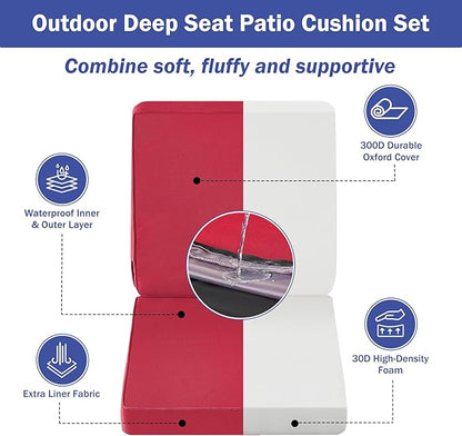 Outdoor Chair Cushions, Christmas Red Patio Chair Cushions 19x19x3 Inch, Waterproof Outdoor Cushions with Removable Cover for Sofa, Fade Resistant Patio Cushions for Outdoor Furniture