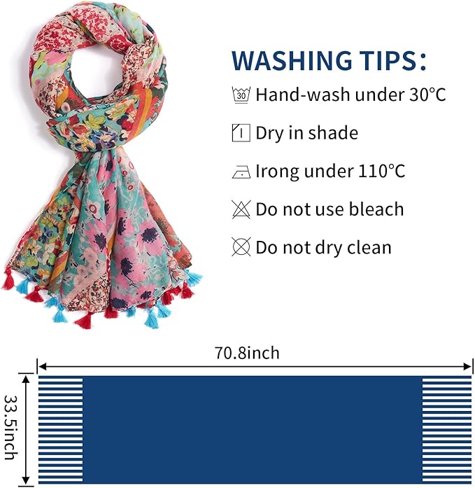 Scarf for Women Lightweight Soft Floral Leopard Printed Scarves Fall Winter Fashion Shawl Wrap with Fringe