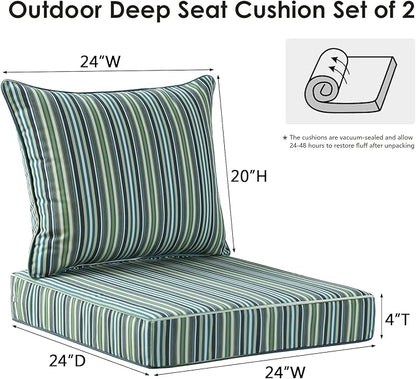 Sunbrella Outdoor Patio Chair Cushions Set, 24" x 24", Set of 2, Water-Repellent, Fade Resistant, Deep Seat Cushion for Backyard, Couch, Sofa and Patio Furniture, Troupe Caribbean