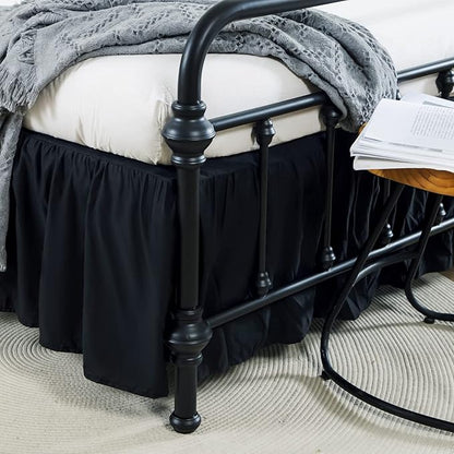 Bed Skirt Queen Size Ruffled Bed Skirt with Split Corners, 14 Inch Drop Dust Ruffle Bed Skirts with Platform, Black
