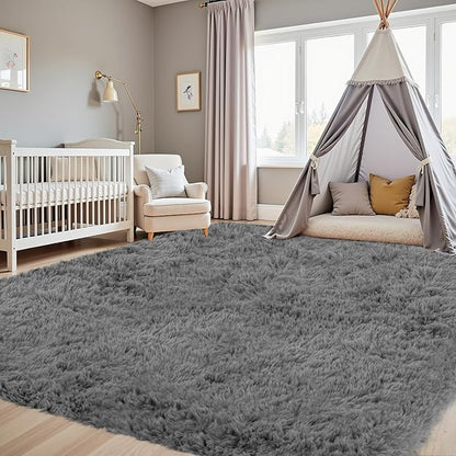 4x6 Area Rugs for Living Room Rug: Soft Fluffy Shag Light Gray Rugs for Bedroom, Non-Slip Large Fuzzy Plush Rug Indoor Floor Carpet for Nursery Kids Boys Girls Room, Dorms, Playroom, Modern Home Decor