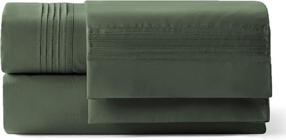 Bedsure Deep Pocket Full Size Bed Sheets Set - Fits Mattresses Up to 21 Inches Thick - 4 Piece GentleSoft Bed Sheets, Moisture Wicking, Cooling Bedsheet & Pillowcases, Easy & Secure Fit, Olive Green