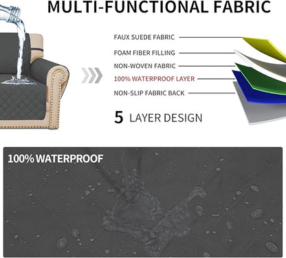 Easy-Going Sofa Slipcover Waterproof Sofa Cover Couch Cover for 4 Cushion Couch with Elastic Straps Washable Non-Slip Furniture Protector Cover for Pets, Dogs, Cat (XX-Large, Dark Gray)
