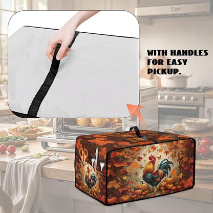 Air Fryer Toaster Oven Cover with Pockets, Stain-resistant Microwave Oven Protector for Kitchen Countertop, L, 18.5 x 22.5 x 13 Inches, Chicken Rooster Pumpkin Fall Leaves