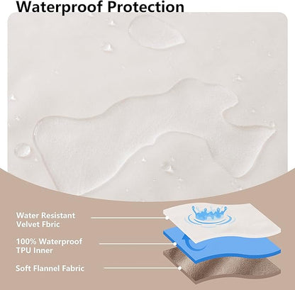 Waterproof Blanket for Couch, Leak Proof Dog Bed Blankets Reversible, Pet Throw Sofa Furniture Protector Machine Washable-52 x82,Beige+Khaki