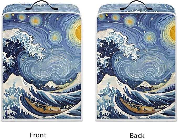 Starry Night Great Wave Print Coffee Maker Covers With Top Handle Folding Coffee Machine Dust Covers For Blender Mixer Juice Machine Keep Office Home Kitchen Clean