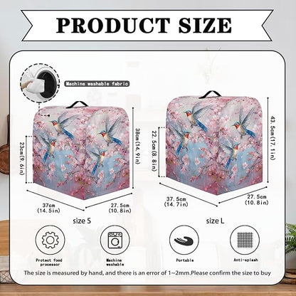 Kitchen Aid Mixer Cover Pink - Hummingbird Flower Pattern - Dust Cover with Pockets and Handle - Waterproof Polyester - Stand Mixer Covers