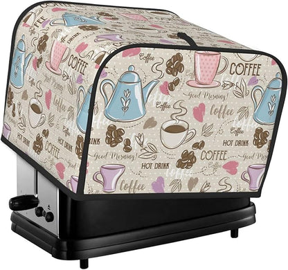 Beige Coffee Love Heart 4 Slice Toaster Cover, Waterproof Toaster Dust Cover Bread Maker Protective For Small Kitchen Appliance Dining Room Table Home Decor Gifts