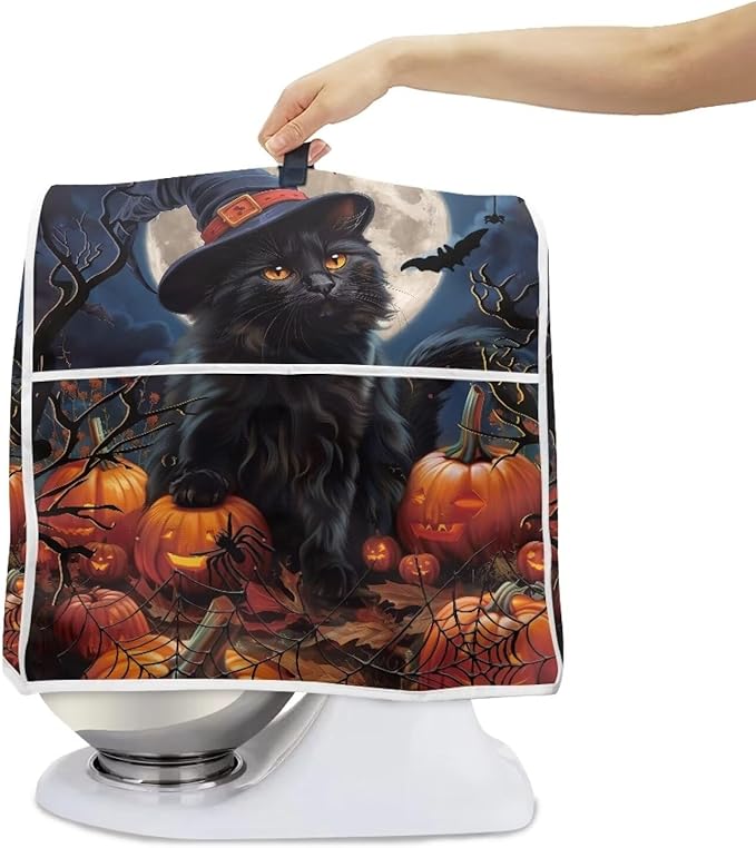 Black Cat Stand Mixer Cover 6-8 Quart Pumpkin Bat Kitchen Appliance Covers Dust Protection Universal for Pressure Cooker Air Fryer Halloween Kitchen Home Decorations