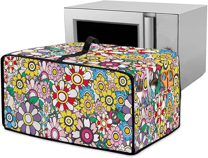 Convection Toaster Oven Dustproof Cover Countertop Air Fryer Toaster Oven Cover with Pockets, Small Appliances Protector, M, 16.5 x 20.5 x 10 Inch, Groovy Hippie Flower