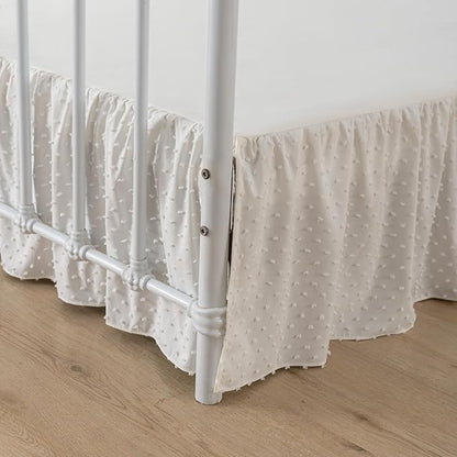 Tufted Dot Bed Skirt Twin Size Ruffled Bed Skirt with Split Corners, 16 Inch Drop Dust Ruffle Bed Skirts with Platform, Ivory