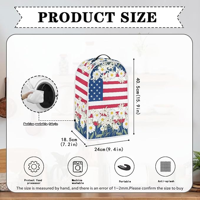 Blender Dust Cover Stand Mixer or Coffee Maker Appliance Cover 4th of July Anti Fingerprint Polyester Dust Proof Stain Resistant Blender Cover for Home Kitchen, American Flag Daisy