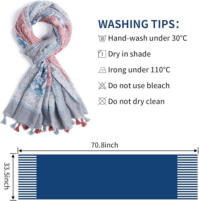 Scarf for Women Lightweight Soft Floral Leopard Printed Scarves Fall Winter Fashion Shawl Wrap with Fringe