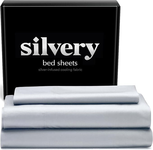 Silvery Silver Infused Bed Sheets Set - Award-Winning Self-Cooling Fabric with Self-Cleaning Silvery Technology™ That Stays Fresh 3X Longer for Hygienic Sleep (Gray, Twin)
