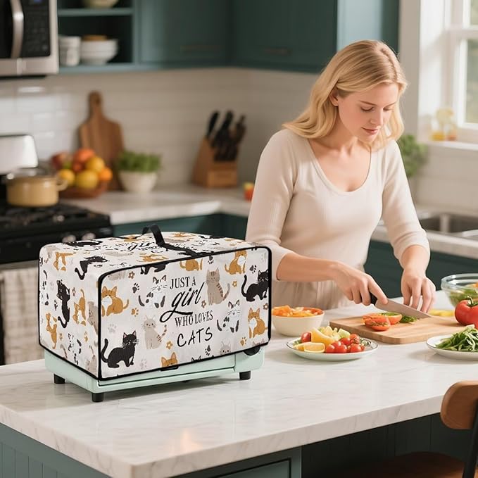 Waterproof Microwave Oven Grill Cover Protector Cartoon Cats Paw Print Foldable Microwave Oven Dust Cover with Storage Bags Just A Girl Print Case Protections for Toaster Oven, S