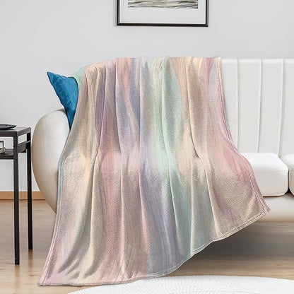 Fashion Gradient Blanket, Modern Abstract Art Colorful Pink Painting Strokes Pattern Soft Warm Cozy Plush Flannel Covers for Livingroom Bedroom Couch Chair Camping Travel Home Decor Tapestry 50x60in