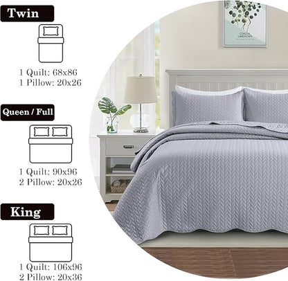 IR Imperial Rooms California King Quilt Bedding Set Size (118"x106") + 2 Pillow Shams (20" x 36"+ 2") - 3 Pcs All Season Reversible Microfiber Coverlet Embossed Quilt Bedspread (Silver)