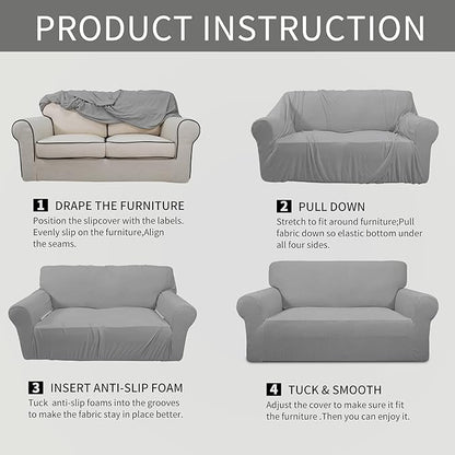 Easy-Going Stretch Loveseat Slipcover 1-Piece Sofa Cover Furniture Protector Couch Soft with Elastic Bottom for Kids Polyester Spandex Jacquard Fabric Small Checks (Loveseat, Light Gray)