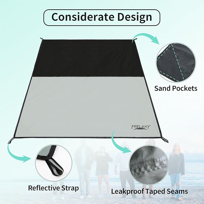 Frelaxy Pocket Picnic Blanket, Waterproof Sandproof Beach Mat, Compact Camping Tarp for Festivals, Hiking, Travel, Outdoor Recreation