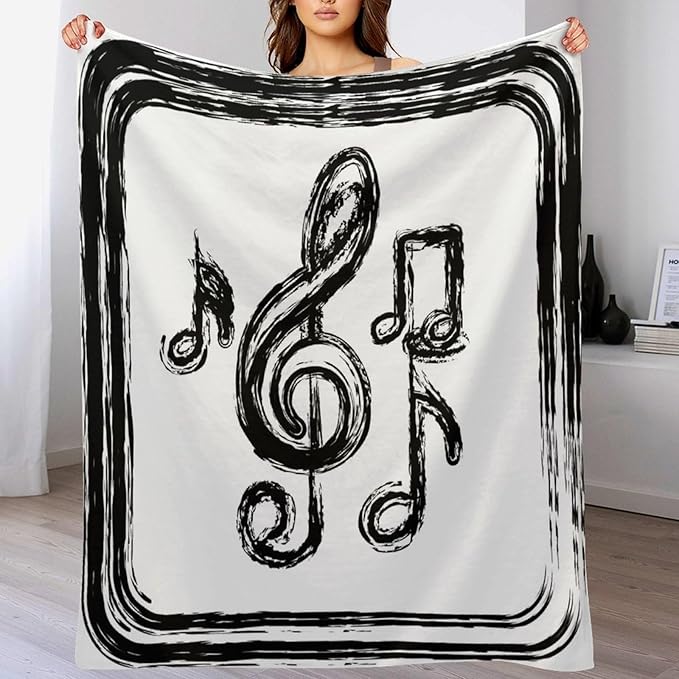 Music Blanket Black Abstract Graffiti Music Note Art Printed Soft Cozy Lightweight Throw Blanket for Kids Girls Boys Women Men Bedroom Living Room Dorm Chair Sofa Travel 60x80in