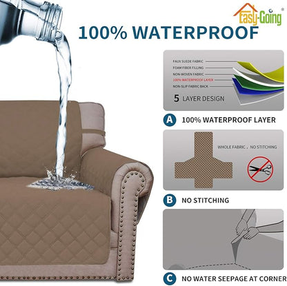 Easy-Going Sofa Slipcover Loveseat Cover Waterproof Couch Cover Washable Sofa Cover for 2 Cushion Couch Non-Slip Fabric Furniture Protector with Pocket for Pets Kids Dog Cat (Loveseat, Camel)